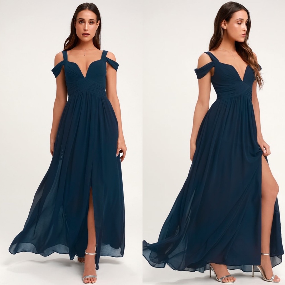 NWT Lulus Elegant Navy Blue Maxi Dress
